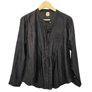 DVE Niva Silk Black Pintuck Sheer Long Sleeve Breathable Blouse‎ Size Small